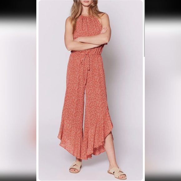 Joie Jael 100% Silk Cinnamon Red Floral Jumpsuit Romper Size M - Picture 2 of 7
